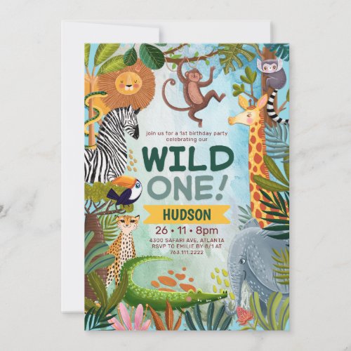 Wild one safari jungle animals boy birthday