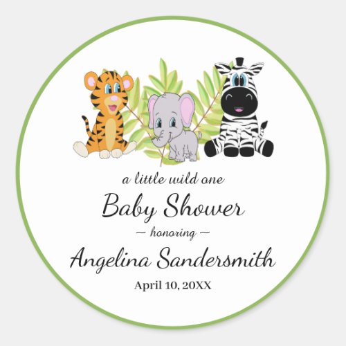 Wild One Safari Jungle Animals Cute Baby Shower Classic Round Sticker