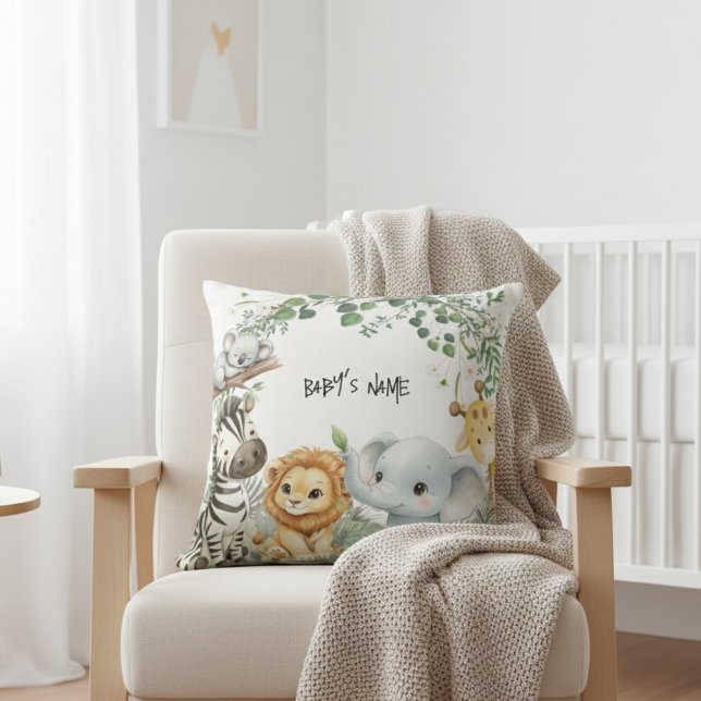 Wild One Safari Jungle Animals Cute Boy Baby Showe Throw Pillow (Creator Uploaded)