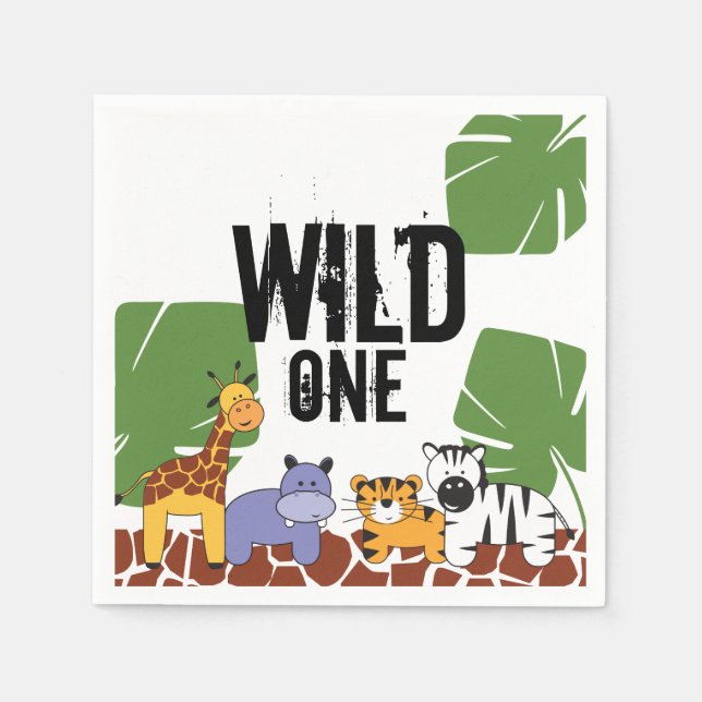 Wild One | Safari Jungle Animals | First Birthday Napkins (Front)