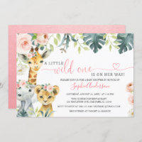 Wild one safari jungle animals girl baby shower in invitation