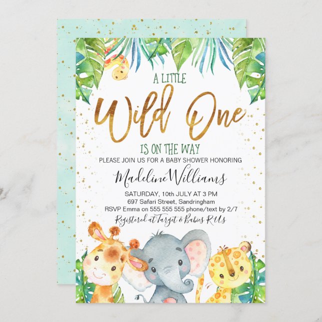 Wild One Safari Jungle Baby Shower invitation (Front/Back)