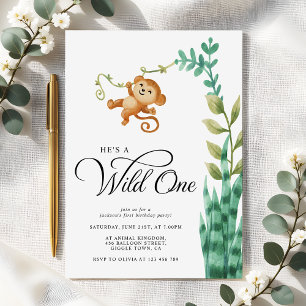 Wild One Safari Jungle Boys 1st Birthday Party Invitation