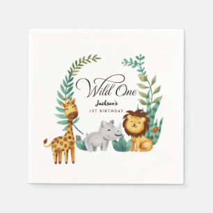 Wild One Safari Jungle Boys 1st Birthday Party Napkins