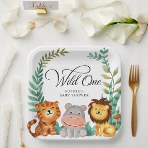 Wild One Safari Jungle Boys Baby Shower Paper Plates