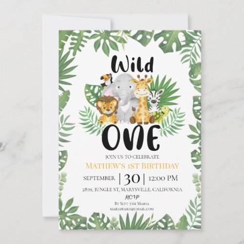 Wild One Safari Jungle First 1st Birthday Invitation