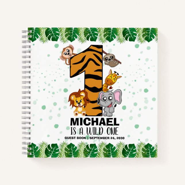 Wild One Safari Jungle First Birthday Guest Book (Front)