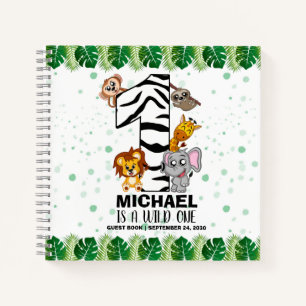 Wild One Safari Jungle First Birthday Guest Notebook