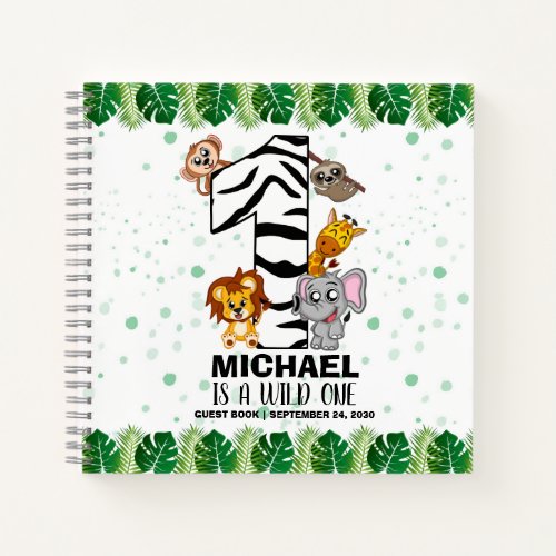Wild One Safari Jungle First Birthday Guest Notebook