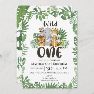 Wild One Safari Jungle First Birthday Invitation