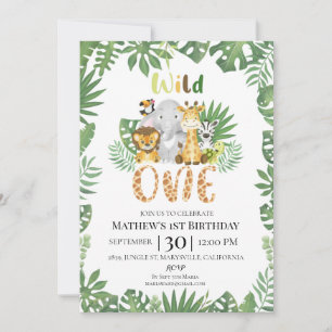 Wild One Safari Jungle First Birthday Invitation