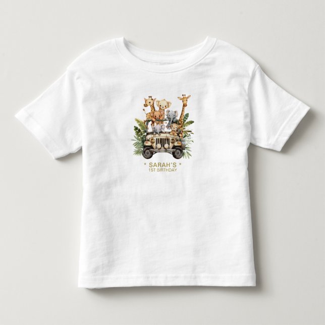 Wild One Safari Jungle First Birthday Name Girl Toddler T-shirt (Front)