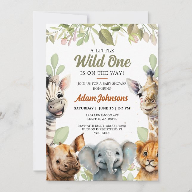 Wild One Safari Jungle Floral Baby Shower Invitation (Front)