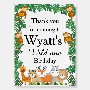 Wild one safari, jungle, giraffe welcome sign