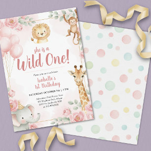 Wild One Safari Jungle Girl Birthday Party Invitation