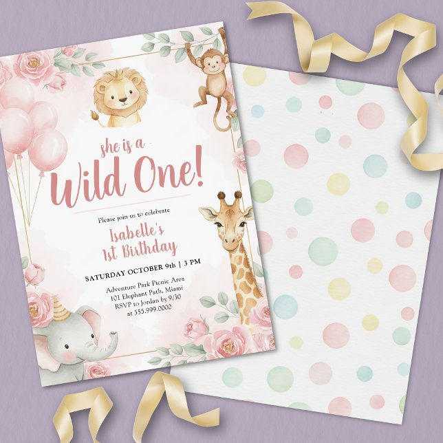 Wild One Safari Jungle Girl Birthday Party Invitation (Creator Uploaded)