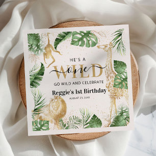 Wild One Safari Jungle Green & Gold 1st Birthday Napkins