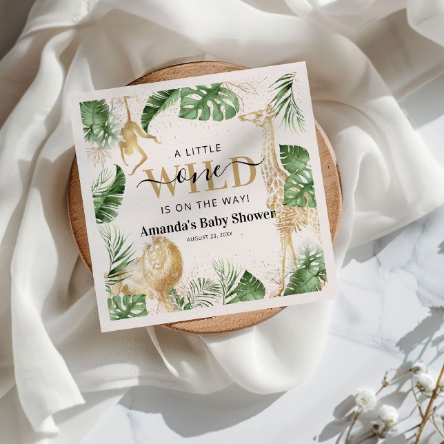 Wild One Safari Jungle Greenery & Gold Baby Shower Napkins (Creator Uploaded)