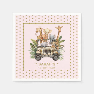Wild One Safari Jungle Pink 1st First Birthday Napkins