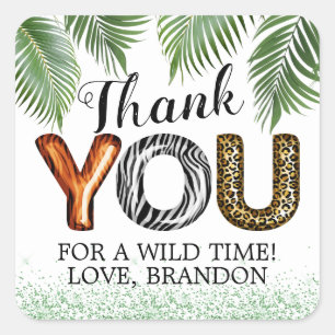 Wild One Safari Jungle Thank You Birthday Square Sticker