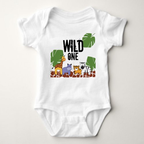 WILD ONE Safari Jungle Theme First Birthday Baby Bodysuit