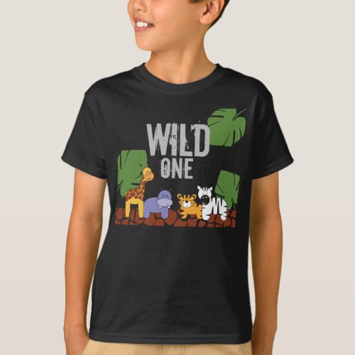 WILD ONE Safari Jungle Theme First Birthday black T_Shirt