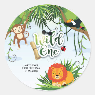 Wild One Safari Jungle Tropical Baby Shower Classic Round Sticker