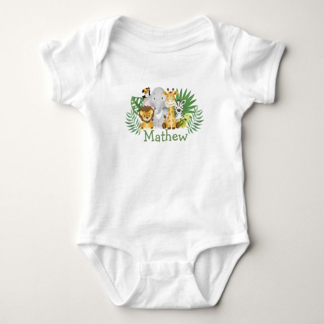 Wild One Safari Jungle Tropical Forest Woodland Baby Bodysuit (Front)
