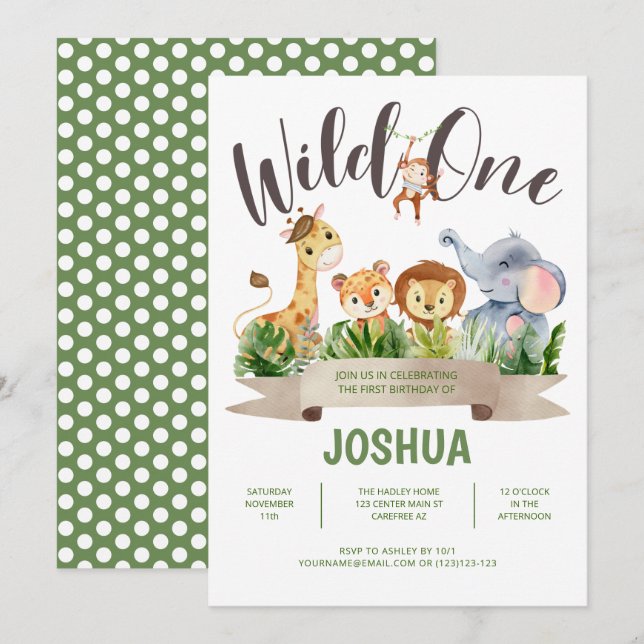 Wild One Safari Kid's Birthday Invitation (Front/Back)