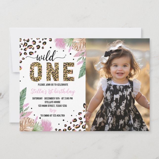 Wild One Safari Leopard 1st Birthday Invitation (Front)