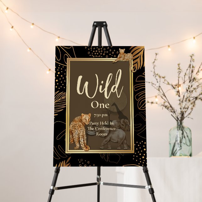 Wild one safari leopards, birthday Invitation Foam Board (In Situ (Stand))