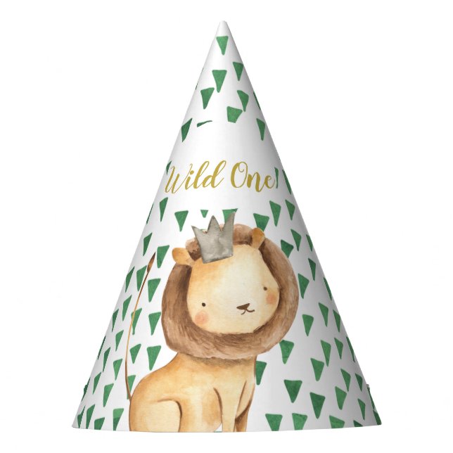 Wild One Safari Lion Birthday Party Hat (Front)