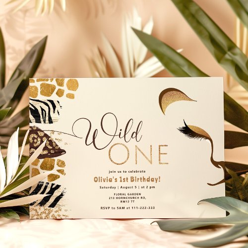 Wild One safari lion gender neutral birthday Invitation