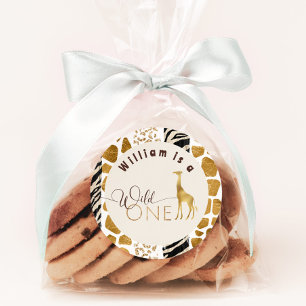 Wild one Safari modern giraffe birthday party Classic Round Sticker