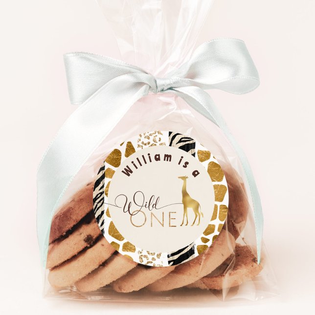 Wild one Safari modern giraffe birthday party Classic Round Sticker (Creator Uploaded)