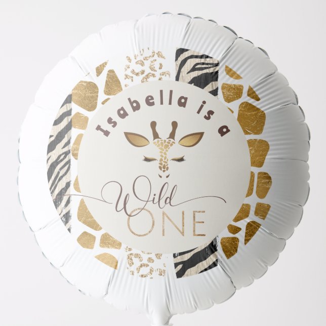 Wild one Safari modern gold birthday party Balloon (Front)