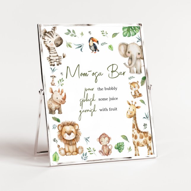 Wild One Safari Mom Osa Bar Baby Shower Poster (Little Wild One Safari Animals Baby Shower Mom Osa Bar Sign)