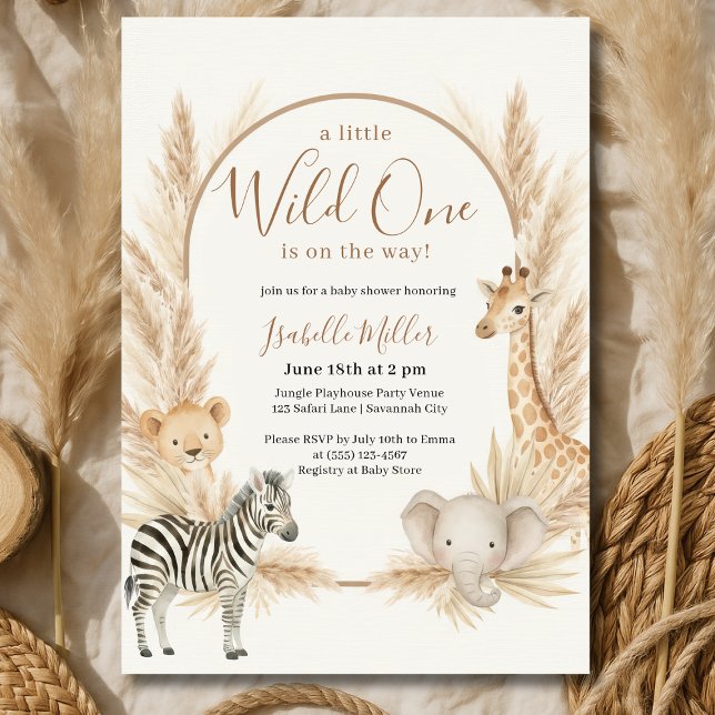 Wild One Safari Pampas Boho Baby Shower Invitation (Creator Uploaded)