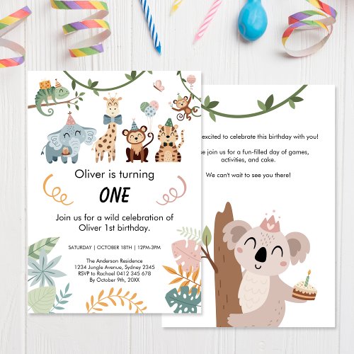 Wild One Safari Party Animals Birthday  Invitation