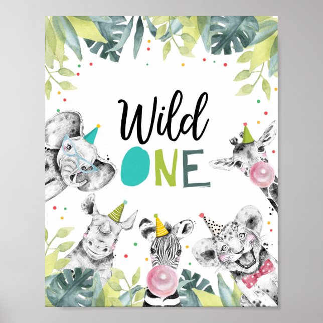 Wild One Safari Party Animals First Birthday Sign (Front)