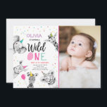 Wild One Safari Party Animals Girl First Birthday  Invitation<br><div class="desc">Set the tone for your party with these elegant invitations with a Party Animals Wild One theme. For a girls Birthday.</div>