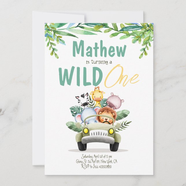 Wild One Safari Party Kids Birthday Invitation (Front)