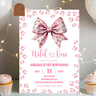 Wild One Safari Pattern Bow 1st Birthday Invitation