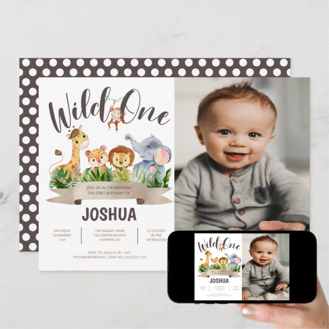 Wild One Safari Photo Birthday Invitation | Zazzle