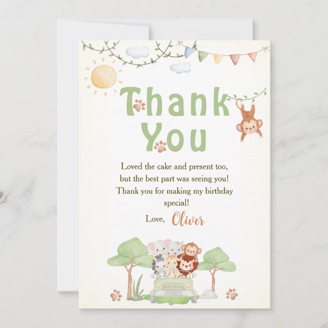 Wild One Safari Photo Boy Birthday Thank You Card (Front)