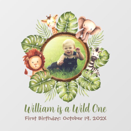 Wild One Safari Photo Jungle Animals 1st Birthday Wall Decal