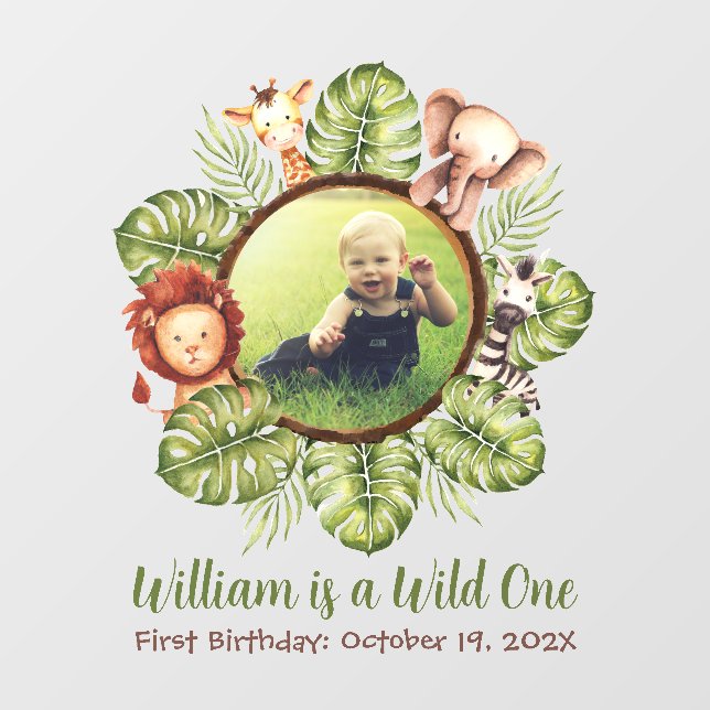 Wild One Safari Photo Jungle Animals 1st Birthday Wall Decal (Front)