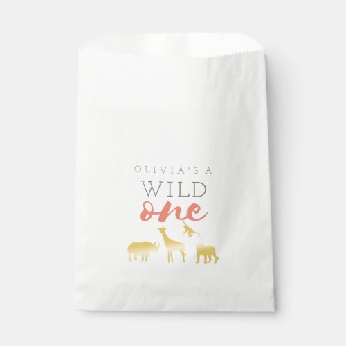 Wild One Safari Pink and Gold 1st Birthday Favor Bag