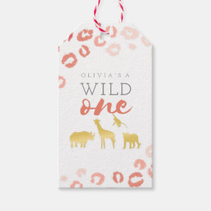 Wild One Safari Pink and Gold 1st Birthday Gift Tags