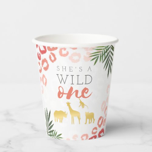 Wild One Safari Pink and Gold Leopard Print Paper Cups